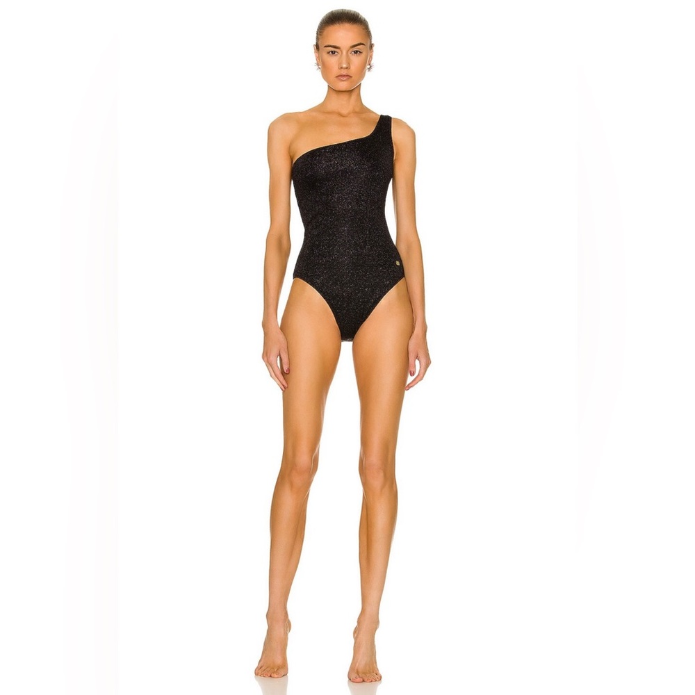 Balenciaga Metallic Swimsuit One Shoulder Lurex One Piece Swimsuit Size M